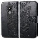 For Nokia C21 Butterfly Love Flower Embossed Flip Leather Phone Case(Black)
