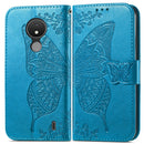 For Nokia C21 Butterfly Love Flower Embossed Flip Leather Phone Case(Blue)
