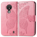 For Nokia C21 Butterfly Love Flower Embossed Flip Leather Phone Case(Pink)