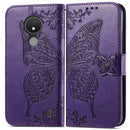 For Nokia C21 Butterfly Love Flower Embossed Flip Leather Phone Case(Dark Purple)