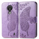 For Nokia C21 Butterfly Love Flower Embossed Flip Leather Phone Case(Light Purple)