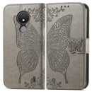 For Nokia C21 Butterfly Love Flower Embossed Flip Leather Phone Case(Gray)