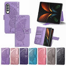 For Samsung Galaxy Z Fold4 Butterfly Love Flower Embossed Horizontal Flip Leather Phone Case(Blue)