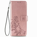 For Samsung Galaxy Z Fold4 Four-leaf Clasp Embossed Buckle Leather Phone Case(Rose Gold)