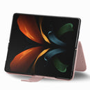 For Samsung Galaxy Z Fold4 Four-leaf Clasp Embossed Buckle Leather Phone Case(Rose Gold)