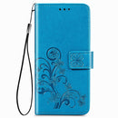 For Samsung Galaxy Z Fold4 Four-leaf Clasp Embossed Buckle Leather Phone Case(Blue)