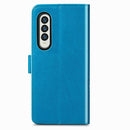 For Samsung Galaxy Z Fold4 Four-leaf Clasp Embossed Buckle Leather Phone Case(Blue)