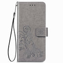 For Samsung Galaxy Z Fold4 Four-leaf Clasp Embossed Buckle Leather Phone Case(Gray)