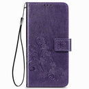 For Samsung Galaxy Z Fold4 Four-leaf Clasp Embossed Buckle Leather Phone Case(Purple)