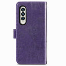 For Samsung Galaxy Z Fold4 Four-leaf Clasp Embossed Buckle Leather Phone Case(Purple)