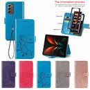 For Samsung Galaxy Z Fold4 Four-leaf Clasp Embossed Buckle Leather Phone Case(Gray)