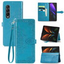 For Samsung Galaxy Z Fold4 Mandala Flower Embossed Leather Phone Case(Blue)
