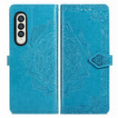 For Samsung Galaxy Z Fold4 Mandala Flower Embossed Leather Phone Case(Blue)