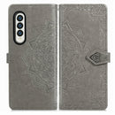 For Samsung Galaxy Z Fold4 Mandala Flower Embossed Leather Phone Case(Gray)