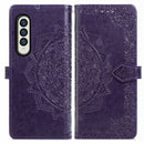 For Samsung Galaxy Z Fold4 Mandala Flower Embossed Leather Phone Case(Purple)