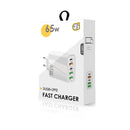 65W Dual PD Type-C + 3 x USB Multi Port Charger with 3A Type-C to Type-C Data Cable, EU Plug(White)