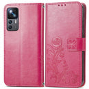 For Xiaomi 12T / 12T Pro / Redmi K50 Ultra Four-leaf Clasp Embossed Buckle Leather Phone Case(Rose Red)