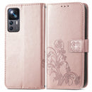 For Xiaomi 12T / 12T Pro / Redmi K50 Ultra Four-leaf Clasp Embossed Buckle Leather Phone Case(Rose Gold)