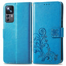For Xiaomi 12T / 12T Pro / Redmi K50 Ultra Four-leaf Clasp Embossed Buckle Leather Phone Case(Blue)