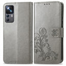 For Xiaomi 12T / 12T Pro / Redmi K50 Ultra Four-leaf Clasp Embossed Buckle Leather Phone Case(Gray)