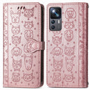 For Xiaomi 12T / 12T Pro / Redmi K50 Ultra Cute Cat and Dog Embossed Leather Phone Case(Rose Gold)