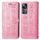 For Xiaomi 12T / 12T Pro / Redmi K50 Ultra Cute Cat and Dog Embossed Leather Phone Case(Pink)