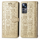 For Xiaomi 12T / 12T Pro / Redmi K50 Ultra Cute Cat and Dog Embossed Leather Phone Case(Gold)