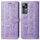 For Xiaomi 12T / 12T Pro / Redmi K50 Ultra Cute Cat and Dog Embossed Leather Phone Case(Purple)