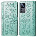 For Xiaomi 12T / 12T Pro / Redmi K50 Ultra Cute Cat and Dog Embossed Leather Phone Case(Green)