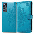 For Xiaomi 12T / 12T Pro / Redmi K50 Ultra Mandala Flower Embossed Leather Phone Case(Blue)