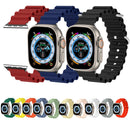 Ocean Silicone Metal Head Watch Band For Apple Watch Ultra 49mm / Series 8&7 45mm / SE 2&6&SE&5&4 44mm / 3&2&1 42mm(Black)