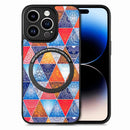 For iPhone 14 Pro Colored Drawing Leather Back Cover Magsafe Phone Case(Rhombus Mandala)