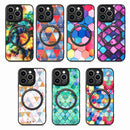 For iPhone 14 Pro Colored Drawing Leather Back Cover Magsafe Phone Case(Rhombus Mandala)