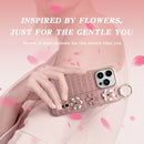 For iPhone 13 Pro Max Wristband Ring Sakura Electroplated Crocodile Leather Phone Case(Pink)