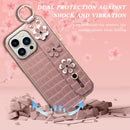 For iPhone 13 Pro Max Wristband Ring Sakura Electroplated Crocodile Leather Phone Case(Pink)