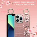 For iPhone 13 Pro Max Wristband Ring Sakura Electroplated Crocodile Leather Phone Case(Pink)