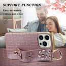 For iPhone 13 Pro Max Wristband Ring Sakura Electroplated Crocodile Leather Phone Case(Pink)