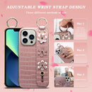 For iPhone 13 Pro Max Wristband Ring Sakura Electroplated Crocodile Leather Phone Case(Pink)