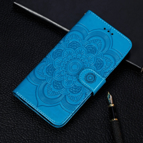 Mandala Embossing Pattern Horizontal Flip Leather Case for Galaxy A20e, with Holder & Card Slots & Wallet & Photo Frame & Lanyard(Blue)