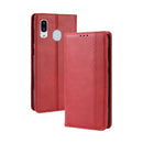 Magnetic Buckle Retro Crazy Horse Texture Horizontal Flip Leather Case for Galaxy A20e, with Holder & Card Slots & Photo Frame(Red)