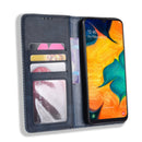 Magnetic Buckle Retro Crazy Horse Texture Horizontal Flip Leather Case for Galaxy A20e, with Holder & Card Slots & Photo Frame(Blue)