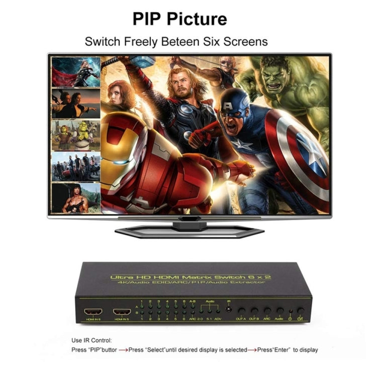 Ultra HD 4K*2K 6x2 HDMI Matrix with HIFI Stereo Sound Output SPDIF HDMI Switcher