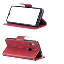 Retro Lambskin Texture Pure Color Horizontal Flip PU Leather Case for for Huawei Y6 2019 & Y6 Pro 2019, with Holder & Card Slots & Wallet & Lanyard(Red)