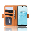 Dual-side Magnetic Buckle Horizontal Flip Leather Case for Huawei Y5 2019, with Holder & Card Slots & Wallet & Photo Frame(Yellow)
