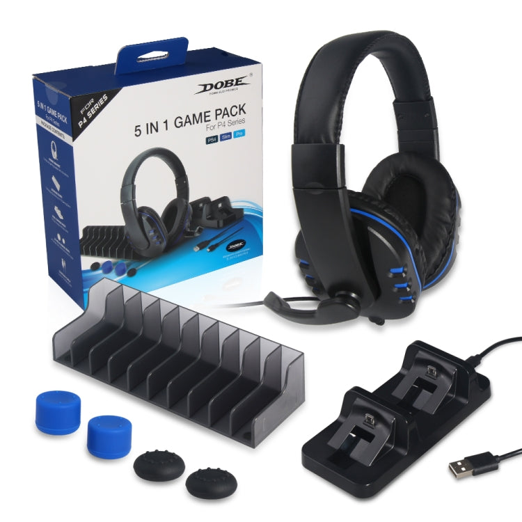 DOBE 5 in 1 Game Pack Charger Stand Headphone and Silicon Cap For PS4