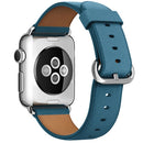 Classic Button Leather Wrist Strap Watch Band for Apple Watch Series 3 & 2 & 1 38mm(Dark Blue)