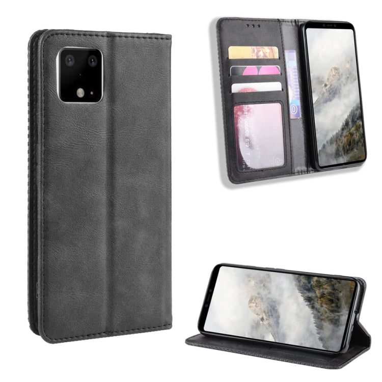 Magnetic Buckle Retro Crazy Horse Texture Horizontal Flip Leather Case for Google Pixel 4 , with Holder & Card Slots & Photo Frame(Black)