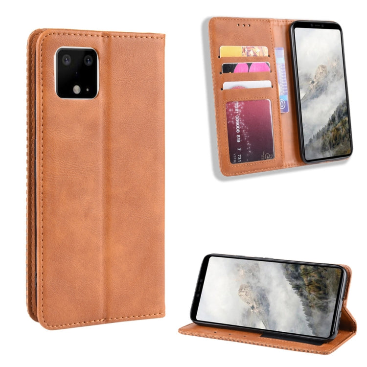 Magnetic Buckle Retro Crazy Horse Texture Horizontal Flip Leather Case for Google Pixel 4 , with Holder & Card Slots & Photo Frame(Brown)