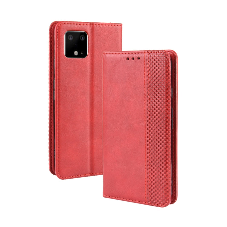 Magnetic Buckle Retro Crazy Horse Texture Horizontal Flip Leather Case for Google Pixel 4 , with Holder & Card Slots & Photo Frame(Red)