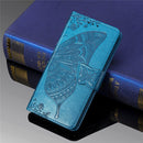 Butterfly Love Flowers Embossing Horizontal Flip Leather Case for iPhone 11, with Holder & Card Slots & Wallet & Lanyard(Blue)